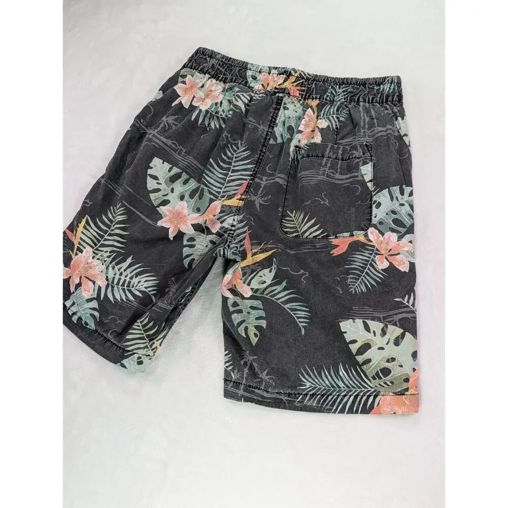 L.O.G.G. H&M Mens Small S Black Tropical Hawaiian Floral Drawstring Shorts Beach
